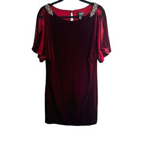 Adrianna Papell 8 Evening Dress Burgundy Wine Velvet With Rhinestones